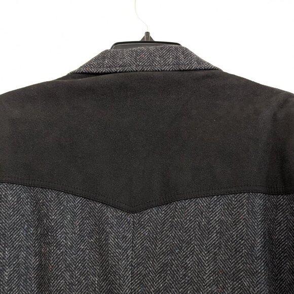 PENDLETON Blazer Mens 46L Gray Black Wool Herringbone Elbow Patch Western Jacket - Picture 5 of 14